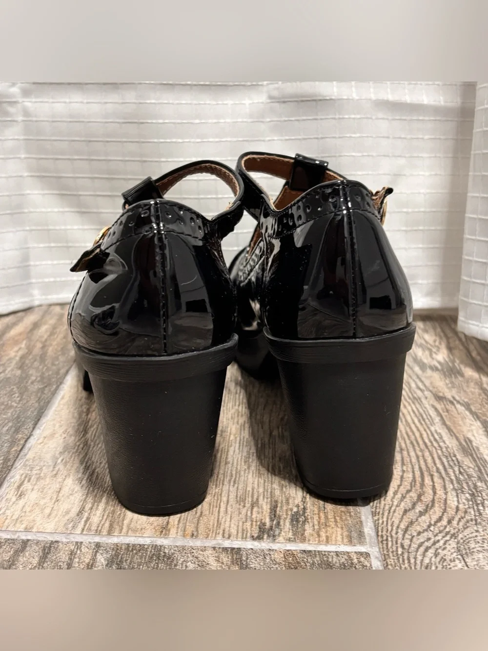 Dadawen Black Mary Jane Chunky Platform Heel T-Strap Shoe Shiny y2K Womens 8.5 - Picture 5 of 8